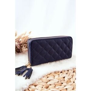 Large Quilted Wallet with Zips Navy