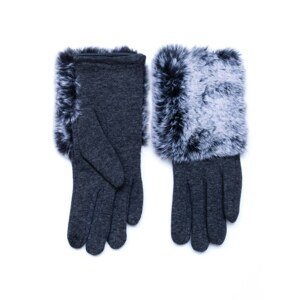 Women's gloves made of knitted fabric and decorated with fur.