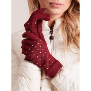 Elegant five-finger women's gloves, made of wool with gold studs.   <p><strong>Material composition: 35% wool 65% acrylic.</strong>
