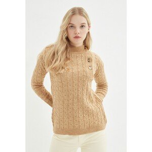 Trendyol Camel Knit And Button Detailed Knitwear Sweater