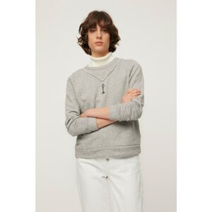 Trendyol Gray Basic Collar Detailed Embroidered Slim Knitted Sweatshirt