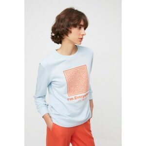 Trendyol Light Blue Basic Printed Slim Knitted Sweatshirt