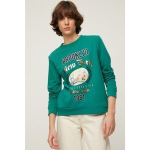 Trendyol Green Basic Printed Slim Knitted Sweatshirt