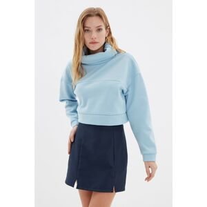 Trendyol Light Blue Zipper Detailed Stand Up Collar Raised Crop Knitted Thick Sweatshirt