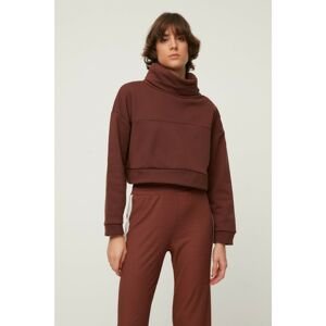 Trendyol Brown Zipper Detailed Stand Up Collar Raised Crop Knitted Thick Sweatshirt