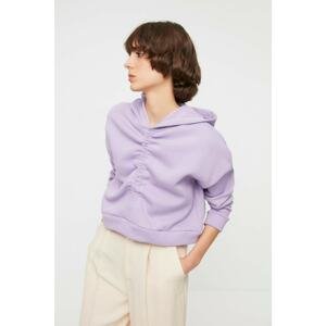 Trendyol Lilac Pleated Raised Crop Knitted Sweatshirt