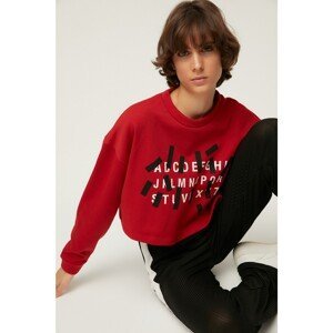 Trendyol Red Printed Basic Raised Knitted Sweatshirt