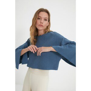 Trendyol Blue Recycle Fabric Ottoman Knitted Blouse