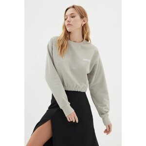 Trendyol Gray Crop Print Raised Knitted Sweatshirt