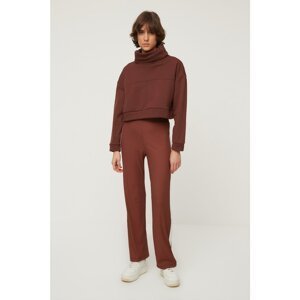 Trendyol Brown Stripe Detailed Ribbed Knitted Trousers