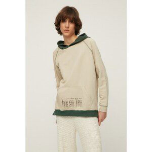 Trendyol Beige Boyfriend Hoodie Printed Slim Knitted Sweatshirt