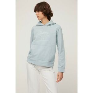 Trendyol Light Blue Front and Back Printed Basic Hoodie Slim Knitted Sweatshirt
