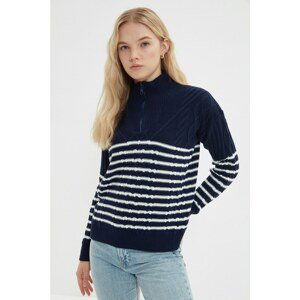 Trendyol Navy Blue Zipper Detailed Knitwear Sweater