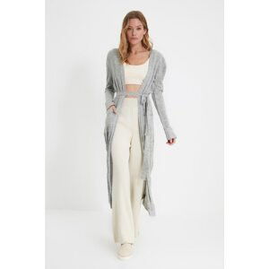 Trendyol Gray Pocket Detailed Belted Cardigan