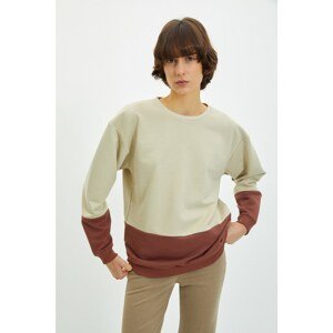 Trendyol Beige Loose Color Block Slim Knitted Sweatshirt