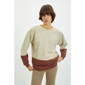 Trendyol Beige Loose Color Block Slim Knitted Sweatshirt
