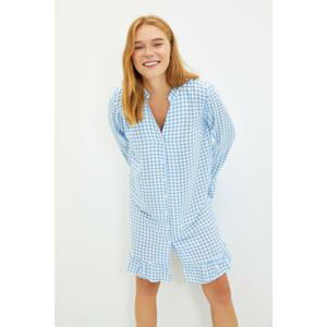 Trendyol Blue Gingham Pattern Woven Nightgown