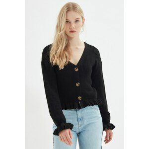 Trendyol Black Crop Flywheel Knitwear Cardigan