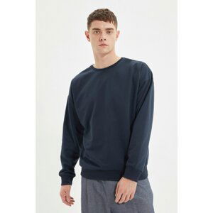 Trendyol Navy Blue Men's Oversize Crew Neck Long Sleeve Printed Sweatshirt