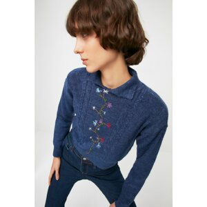 Trendyol Indigo Embroidered Knitted Detailed Knitwear Sweater