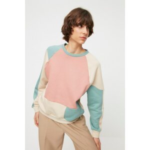 Trendyol Dried Rose Color Block Raised Basic Knitted Sweatshirt