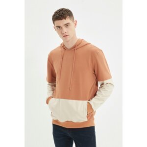 Trendyol Camel Men Regular Fit Long Sleeve Hooded Paneled Sweatshirt