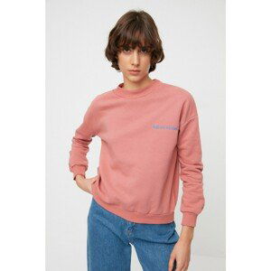 Trendyol Dried Rose Embroidery Raised Basic Knitted Sweatshirt