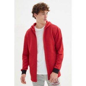 Trendyol Men's Red Regular Fit Hooded Cardigan