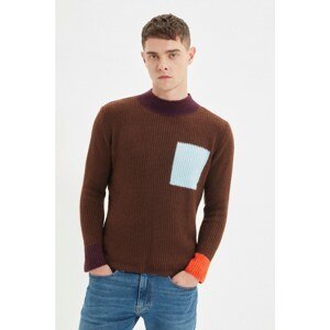 Trendyol Brown Men Regular Fit Half Turtleneck Contrast Color Pocket Detailed Sweater