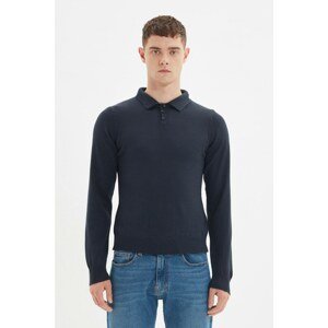 Trendyol Navy Blue Men's Slim Fit Buttoned Polo Neck Basic Sweater