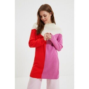 Trendyol Red High Collar Color Block Long Knitwear Sweater