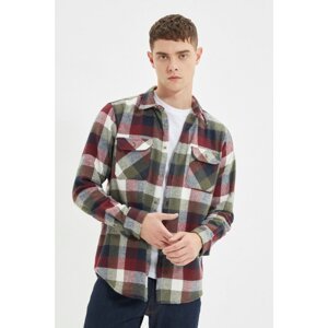 Trendyol Khaki Men Regular Fit Shirt Collar Double Pocket Covered Long Sleeve Lumberjack Plaid Shirt