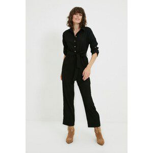 Trendyol Black Belted Velvet Jumpsuit