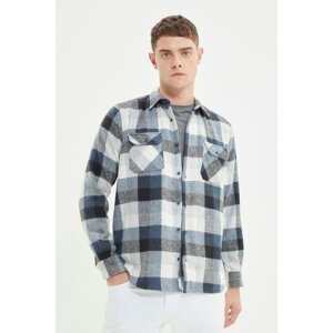 Trendyol Indigo Men Regular Fit Shirt Collar Double Pocket Covered Long Sleeve Lumberjack Plaid Shirt
