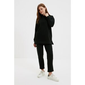 Trendyol Black Basic Hooded Knitted Tracksuit Set