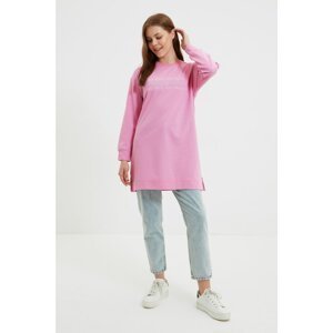 Trendyol Pink Crew Neck Printed Knitted Sweatshirt