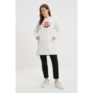 Trendyol Ecru Hoodie Printed Knitted Sweatshirt