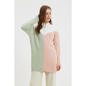Trendyol Mint Stand Collar Color Block Long Knitwear Sweater