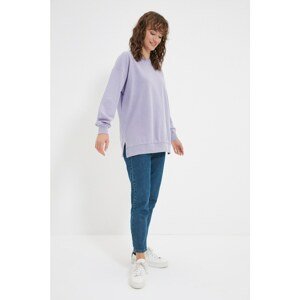 Trendyol Lilac Crew Neck Washed Knitted Sweatshirt