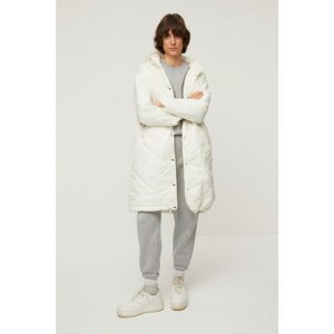 Trendyol Ecru Oversize Plush Hooded Waist Pleated Quilted Coat