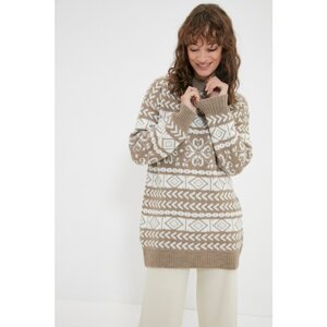 Trendyol Mink Stand Up Collar Patterned Knitwear Sweater