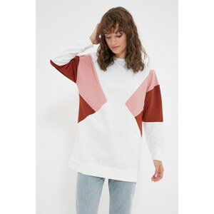 Trendyol White Crew Neck Color Block Knitted Sweatshirt