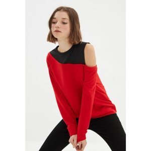 Trendyol Red Boat Neck Detailed Basic Knitted Thin Sweatshirt
