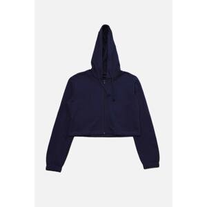 Trendyol Navy Blue 100% Organic Cotton Crop Hoodie and Zipper Fine Knit Sweatshirt