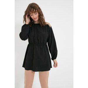 Trendyol Black Stand Up Collar Pleated Waist Tunic