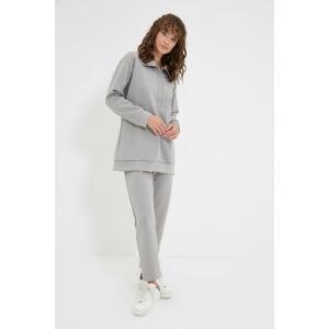 Trendyol Gray Shirt Collar Knitted Bottom-Top Suit