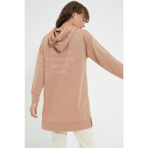 Trendyol Camel Hooded Back Printed Knitted Sweatshirt