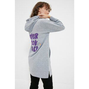 Trendyol Gray Hooded Back Printed Knitted Sweatshirt