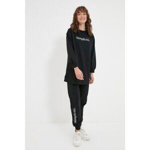 Trendyol Black Crew Neck Printed Knitted Tracksuit Set