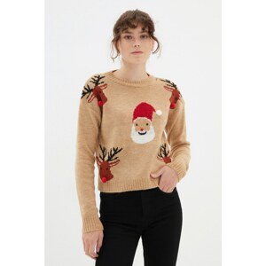 Trendyol Camel Christmas Themed Jacquard Knitwear Sweater